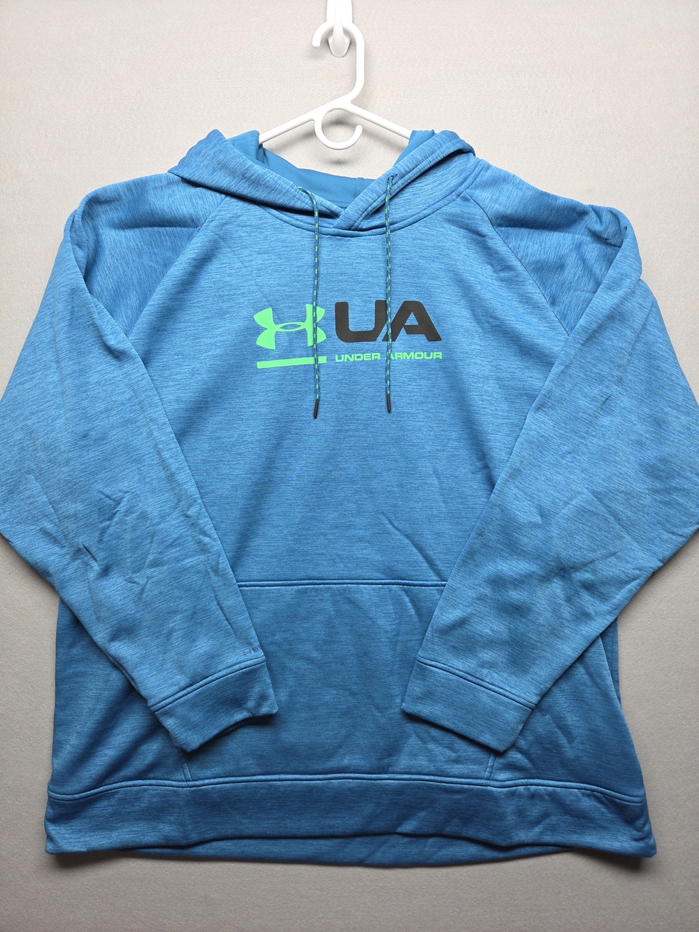 Under Armour Blue Crewneck Hoodie with Neon Green Logo Cold Gear 3XL